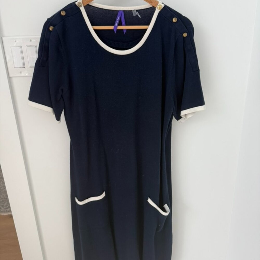 Seraphine Navy Midi Dress with Cream Trim